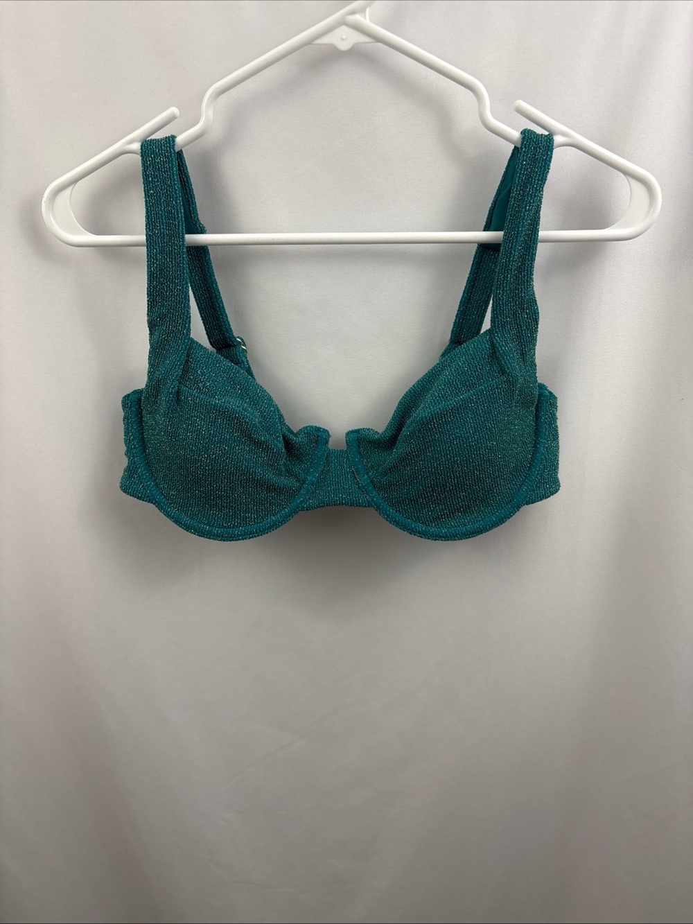 Vetchy Women's Large Bikini Top Laguna Underwire Teal Lurex Shimmer Swimsuit